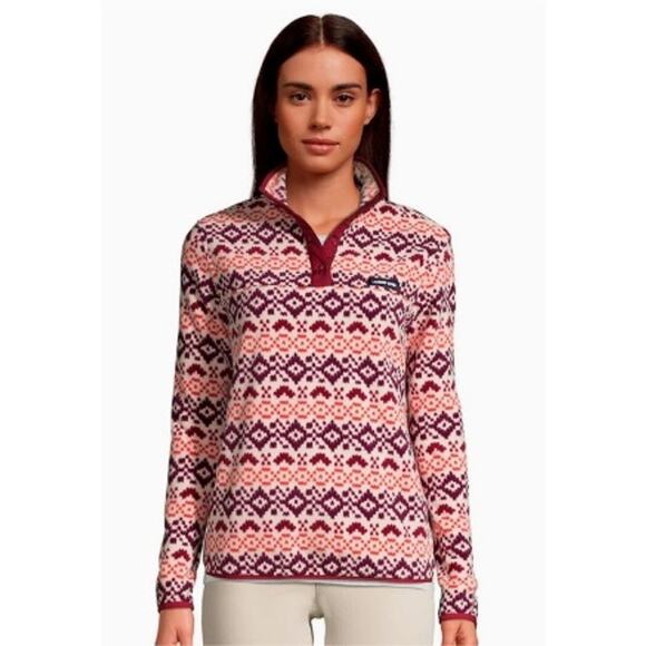 Lands' End Heritage Maroon Red & Purple Gorpcore Fleece Snap Neck Pullover - Picture 1 of 6